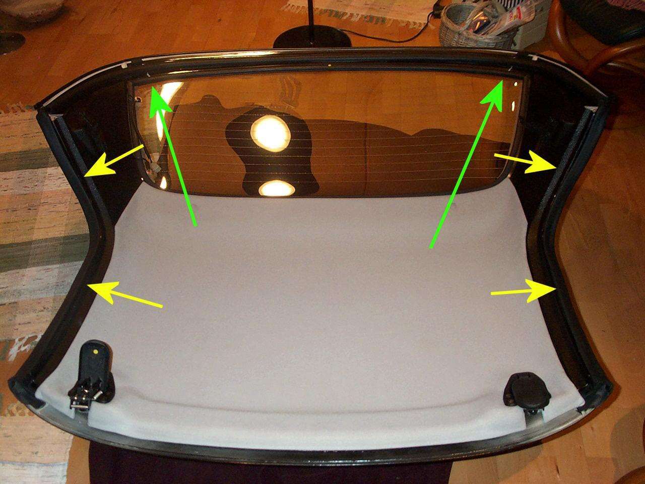 yellow arrows show gap loations, where to support with brackets. Green show the support rubber.